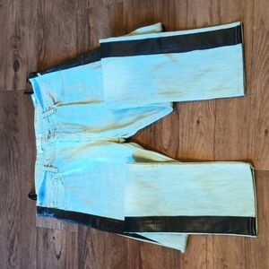 Each x Other Paris Distressed Light Wash Denim and Leather Jeans aaa